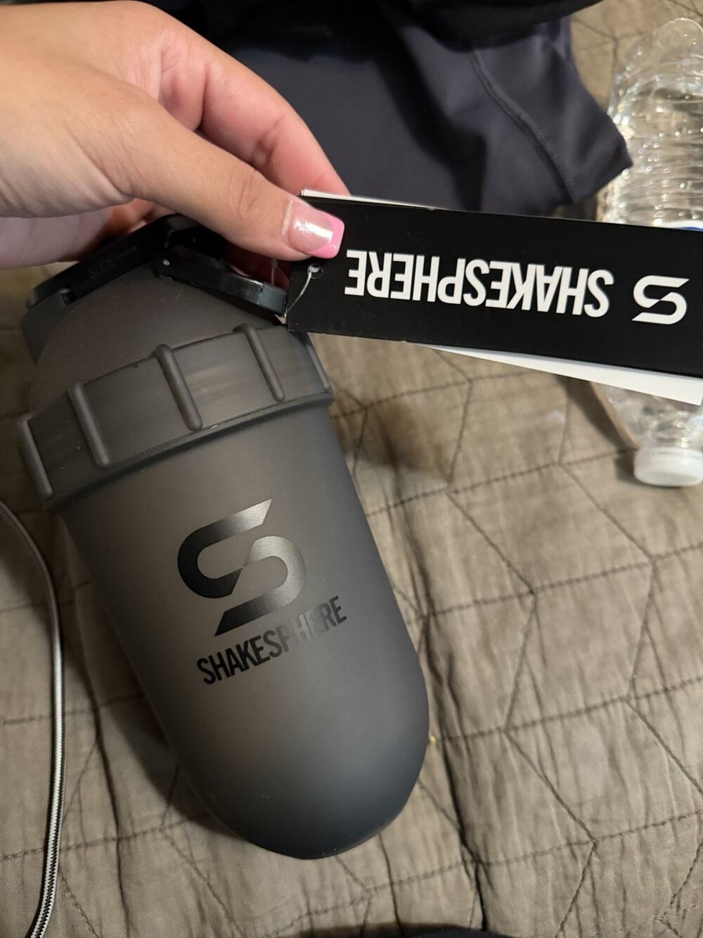 SHAKESPHERE Gray/Black Reusable Shaker Bottle Slide Lid Screw-On Plastic